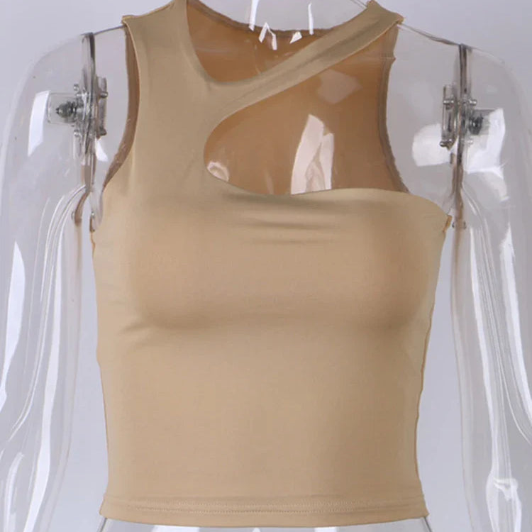 Cut Out Sexy Crop Off Shoulder Solid Skinny Sport Short Tops Women Tank Irregular Summer Tube Tops