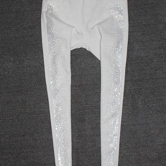 Autumn High-End High Waist Rhinestone Bling Gradient Gray Black Skinny Jeans Women Cotton Stretch Slim Fit Denim Boot Pants