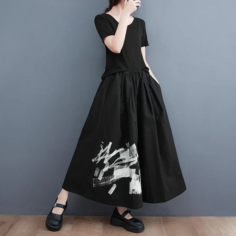 New Arrival Japan Yamamoto Dark Style Black Summer Wide Leg Pants Print Fashion Women High Waist Casual Pants Culotte