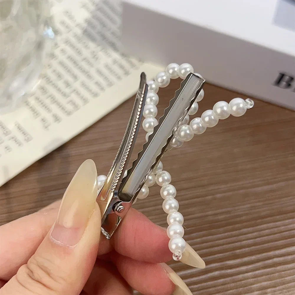 New Korean Fashion Women Pearl Hair Clips Pins Cute Girls Pearl Hairclip Bows Hairpin Metal Hair Clips Y2k Girl Hair Accessories