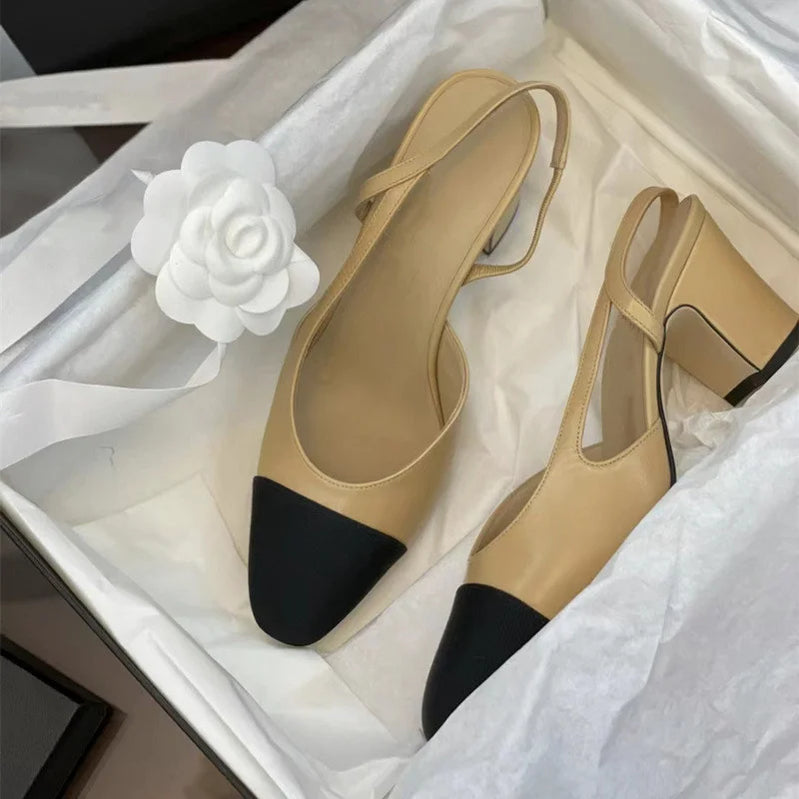 Apricot Women Pumps Mid Heel Mixed Colors Round Toe Casual Shoes Ladies Sandals Party Dress Slingbacks Women's Shoes Trend