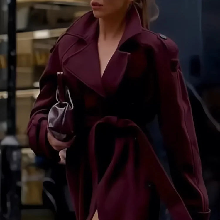 Women's Solid Turndown Collar Single-breasted Coat Casual Long Sleeves Burgundy Women Coat New Fall Winter Office Lady Outerwear