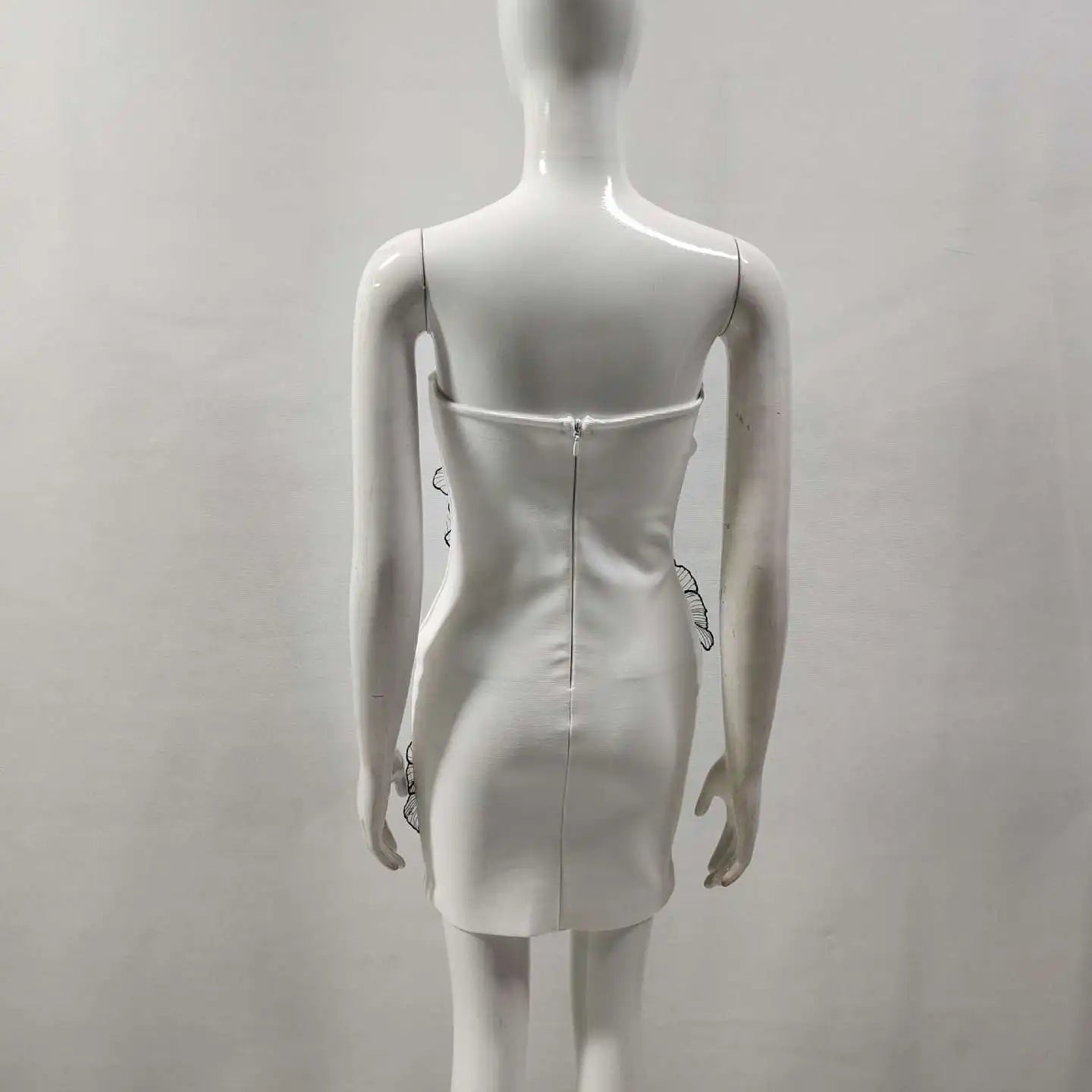 Women Sexy Strapless Bodycon Mini Bandage Dress Black Florals Celebrate Evening Party Birthday Cocktail Dress