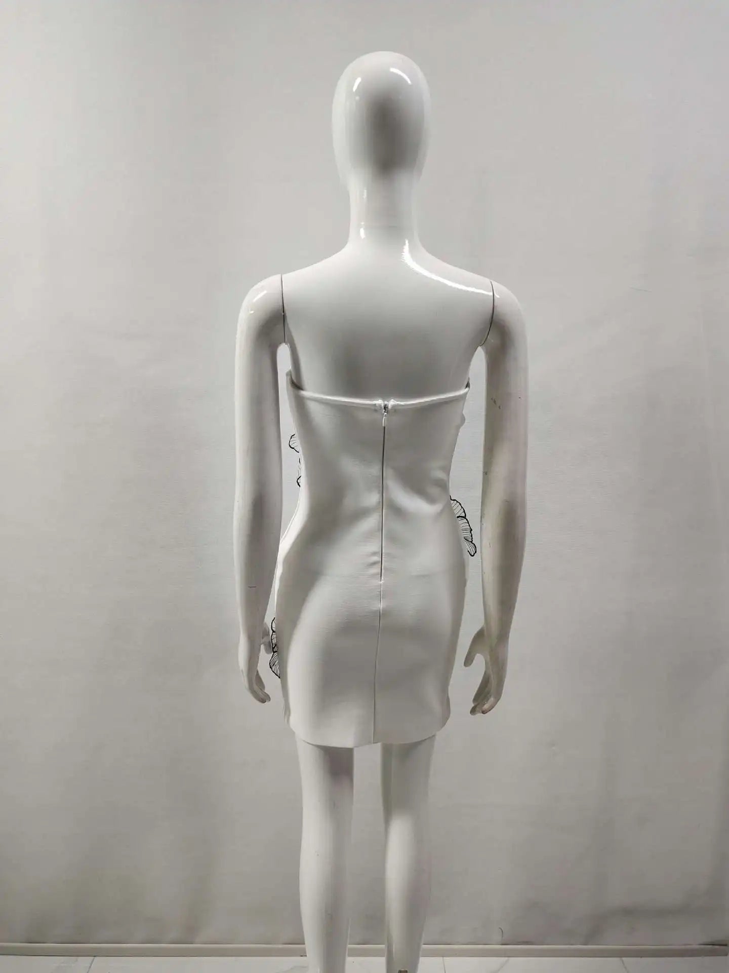 Women Sexy Strapless Bodycon Mini Bandage Dress Black Florals Celebrate Evening Party Birthday Cocktail Dress