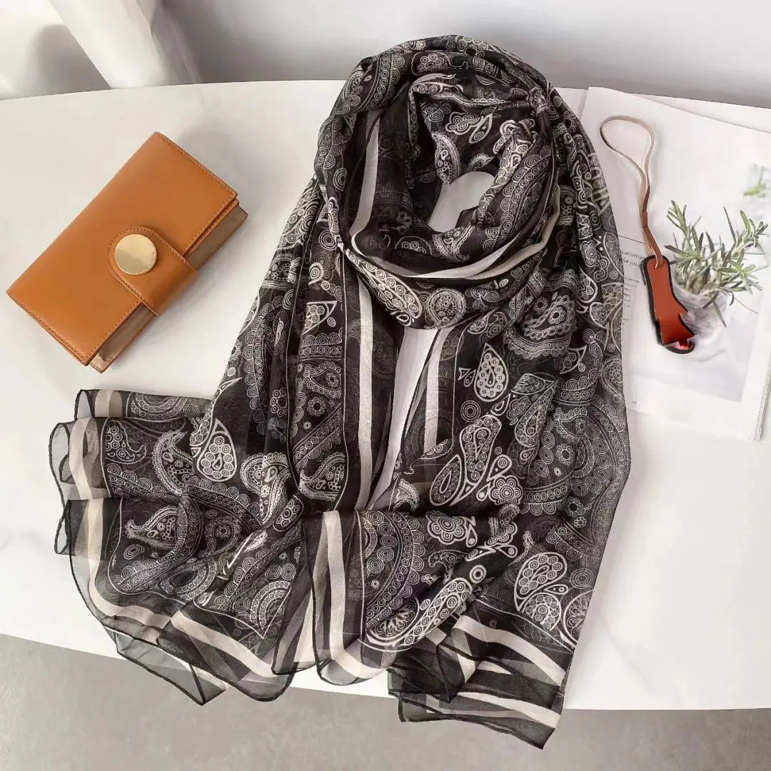 Silk Scarf Fashion Design Neck Foulard Female Luxury Hijab Women Warm Beach Scarves Echarpe Shawl Large Wrap Echarpe Bandana see chart 36