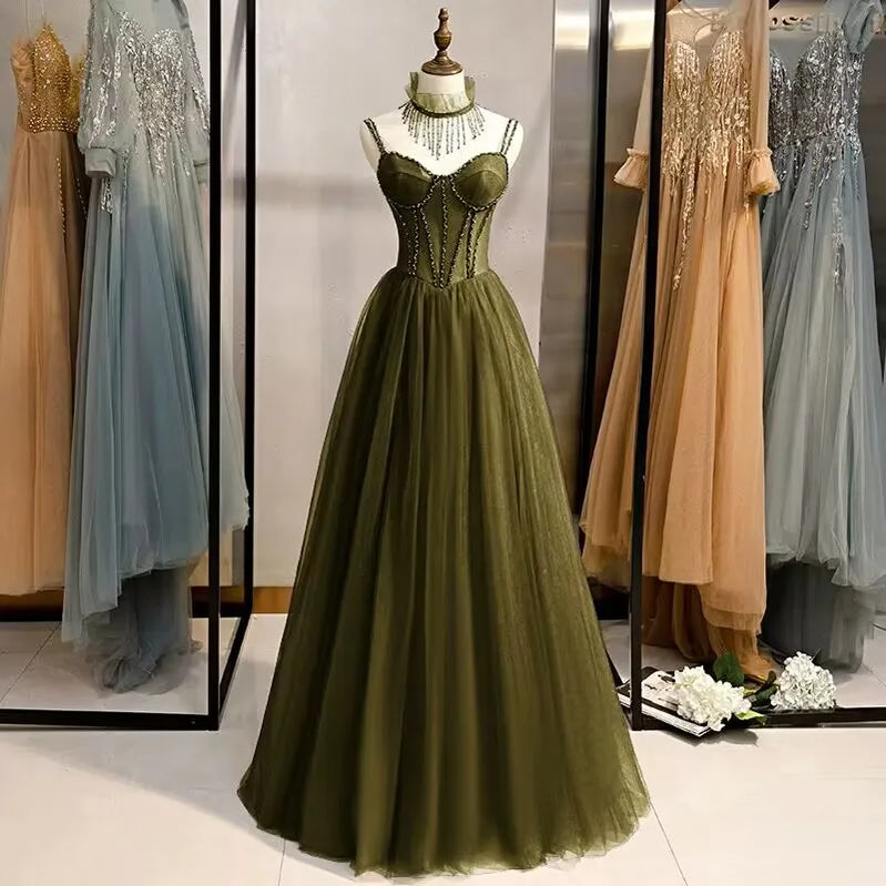 Prom Party Dresses Sexy See-Through Bodice Floor Length Evening Dress Formal Occasion Gown