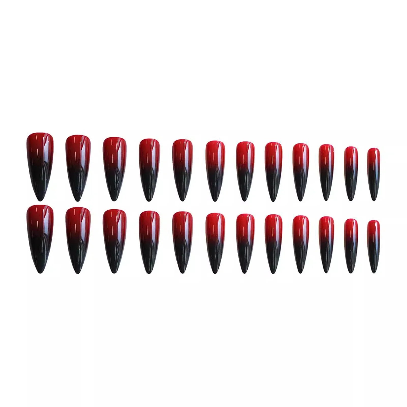 24Pcs Long Stiletto Fake Nails Gradient Red/Black Press On Nails Spicy Girls Charm Manicure Full Cover Stick-on Nail Extension