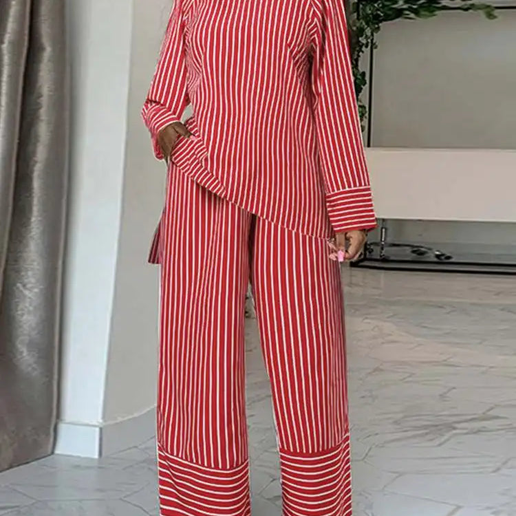 Plus Size 5XL VONDA Women Stripe Pant Sets 2024 Summer Fashion Long Sleeve Tops and High Waist Pants Casual Loose Elegant Suit