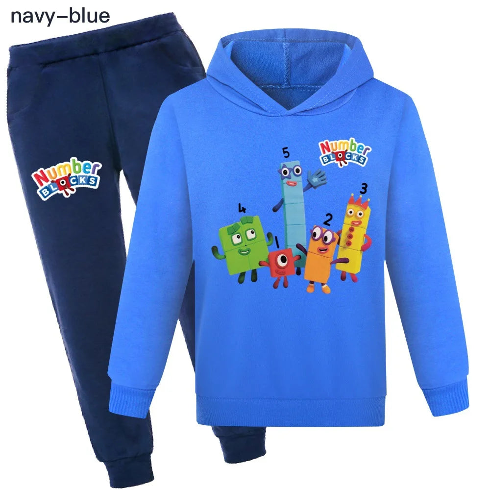 Number Blocks Clothes Kids Pullover Hoodies Navy Pants 2pcs Sets Boys Cartoon Sportsuit Toddler Girls Outfits Children's Clothing COLOR 1