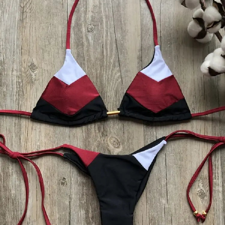 Sexy Halter Swimsuit Women Thong Micro Bikini Push Up 2023 Brazilian Bikini Tropical Plant Print Swimwear String Mini Swimsuit hei jiu hong bai