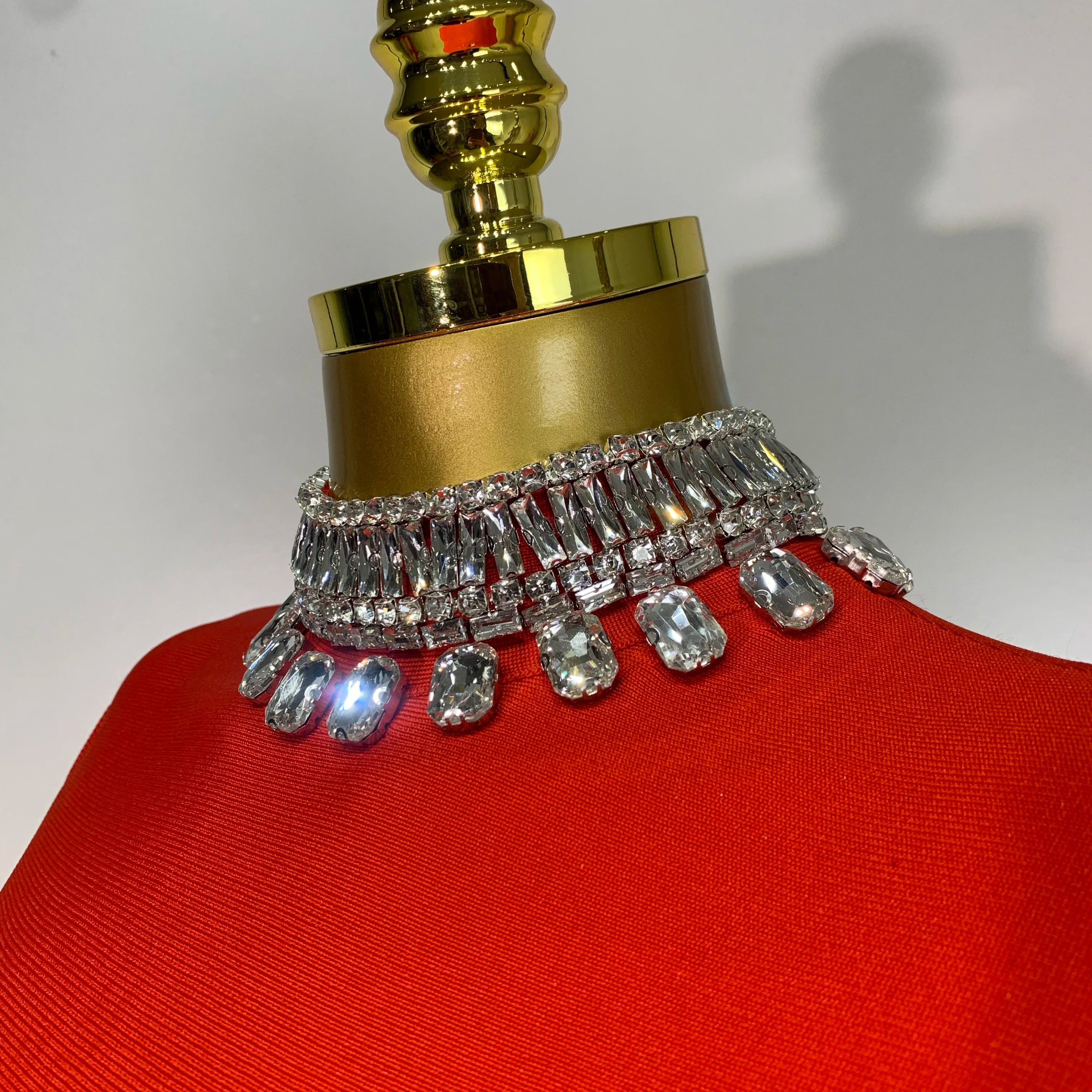 Sparkly Diamonds Neck Flare Sleeve Red Long Bandage Dress 2025 Elegant Woman Evening Party Dress Cocktail Party Club Outfit