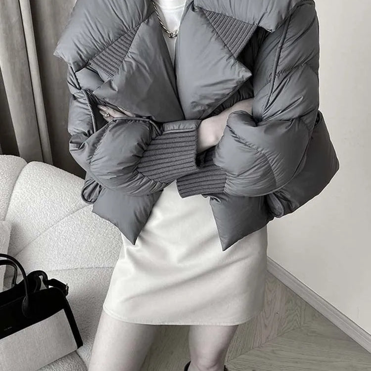 Luxury Design pockets zipper cropped down jacket for women Winter Warm Knit patchwork puffer coat Oversize INKEO DJ054