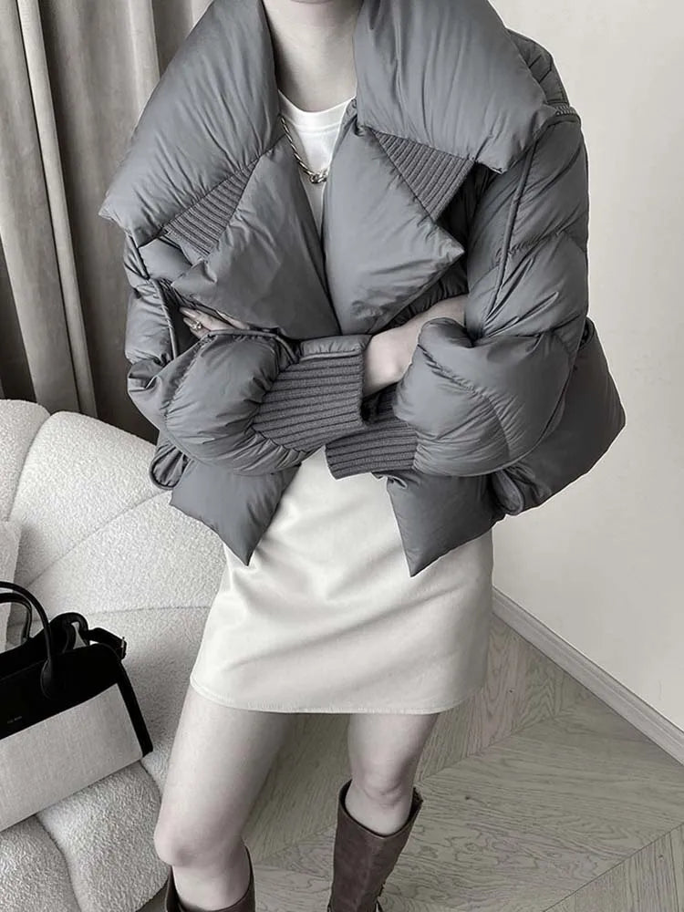 Luxury Design pockets zipper cropped down jacket for women Winter Warm Knit patchwork puffer coat Oversize INKEO DJ054