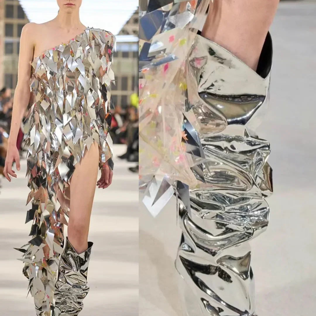 Autumn/Winter Mirror Face Thick High Heel Mid Boot Pointed Fashion High Boot Banquet Party Colorful Over Knee Long Boot