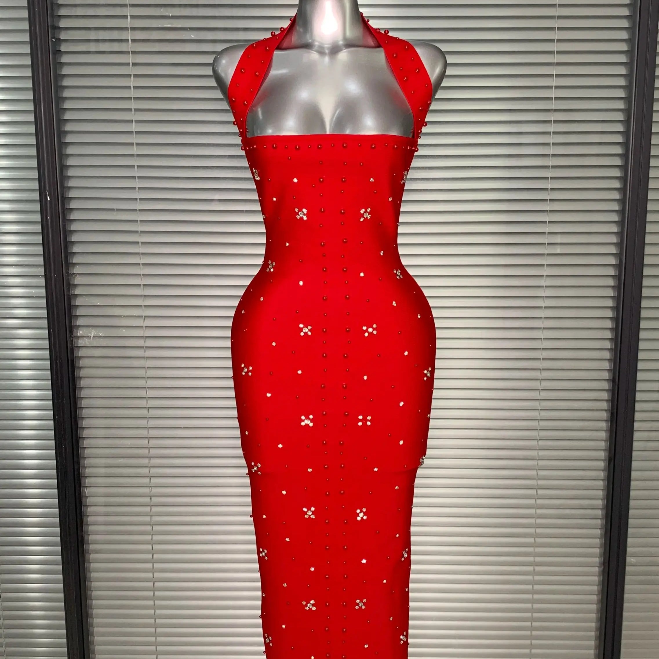 Summer New 2025 Women Black Halter Long Bodycon Bandage Dress Crystal Beaded Backless Evening Party Dress Vestido