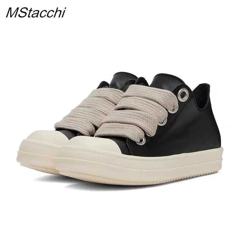Men's Women Platform Sneakers Black Leather Zipper Lace Up Casual Shoes Thick Bottom Sneakers Large Size Chaussure Femme 2025