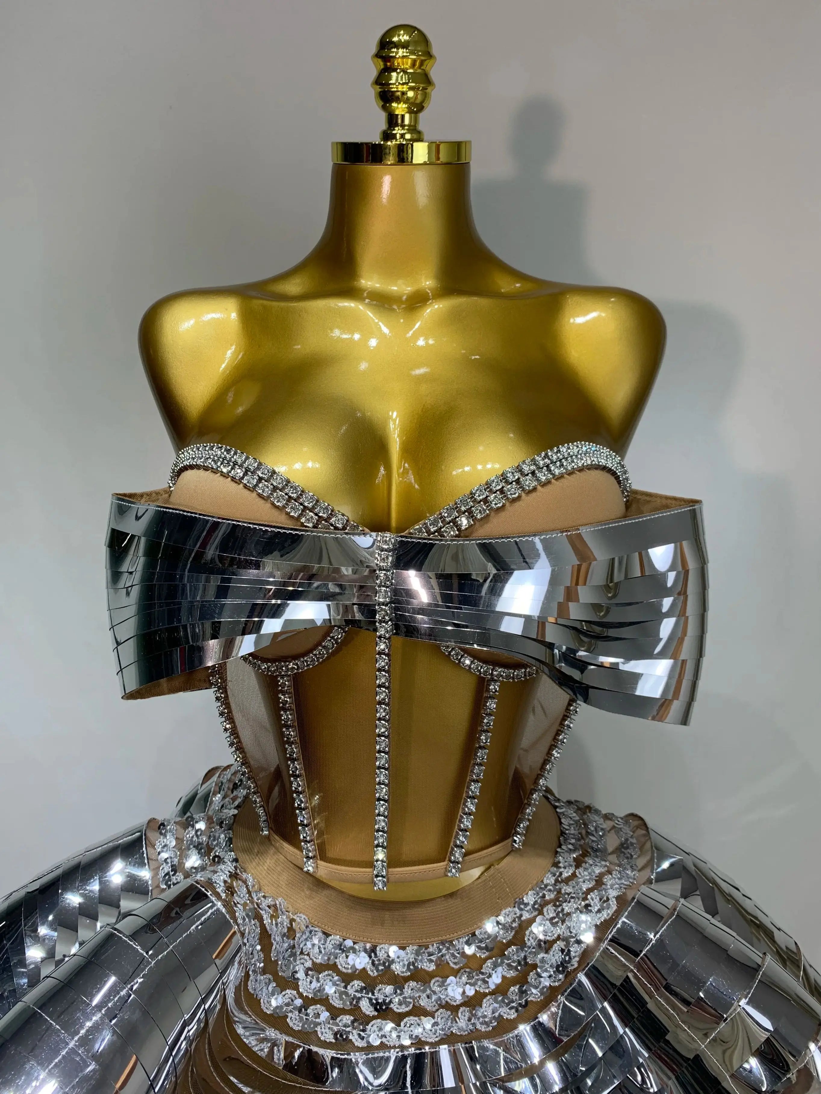 Women Stage Performance Costume Two Piece Set Silver Sequins Rhinestone Fancy Outfit Sexy Backless Shiny Birthday Party Dresses