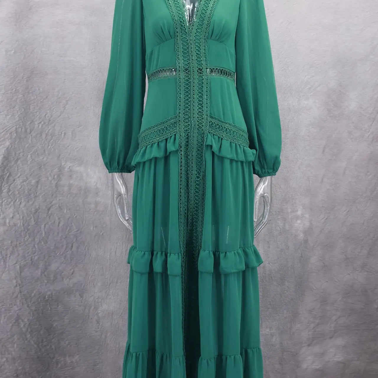 CM.YAYA Women V-neck Full Sleeve Ruffles Lace Long Maxi Dress 2025 Spring Beach Holiday Party Sexy Street Vestidos Sexy Dresses