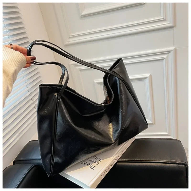 Women Tote Big Bag Underarm Pouch Large Capacity Soft Pu Leather Shoulder Y2k Bag Retro Crossbody Bag Casual Portable Bucket Bag