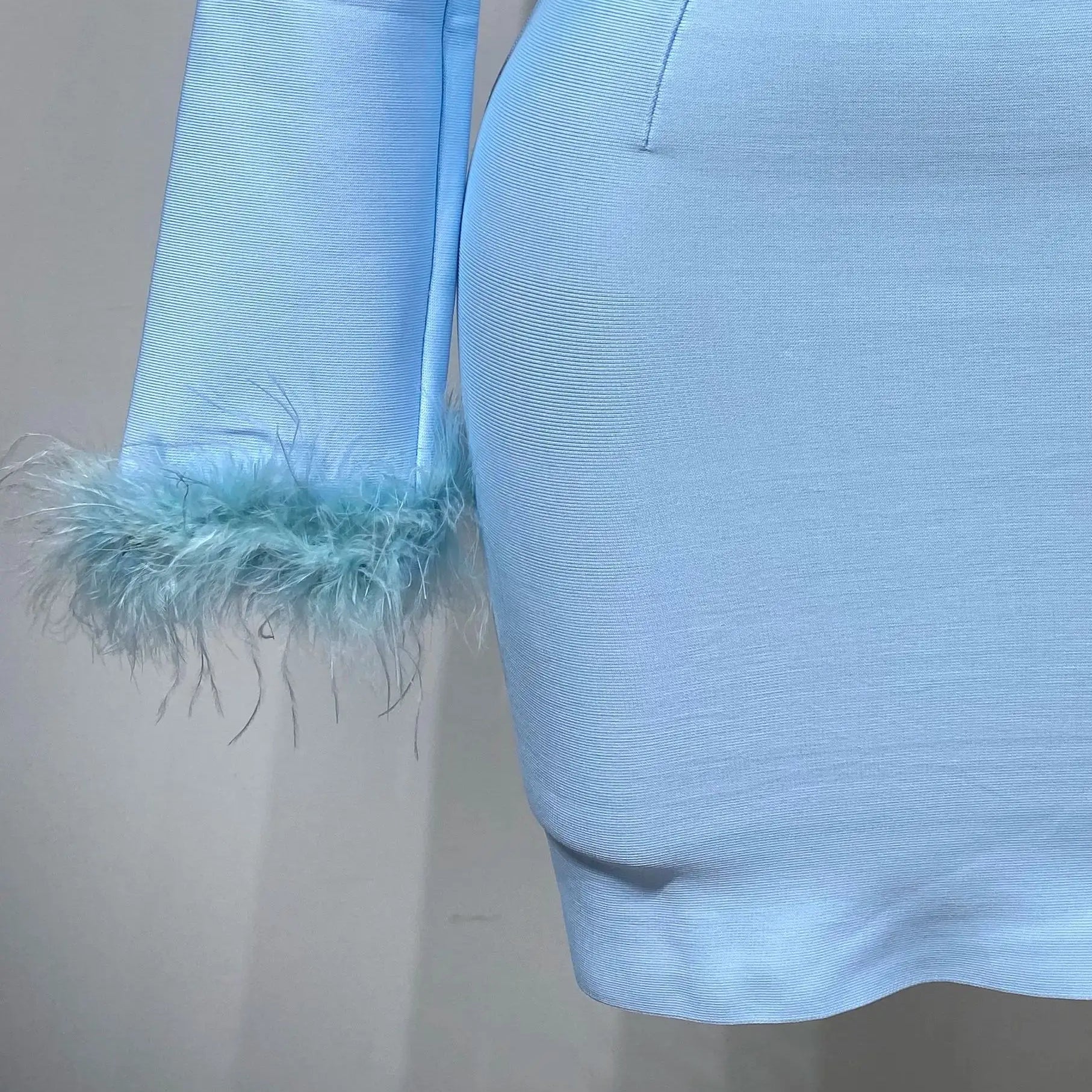Women Fashion Sexy Long Sleeve Feathers Mini Bodycon Bandage Dress 2025 Elegant Evening Party Club Luxury Birthday Dresses