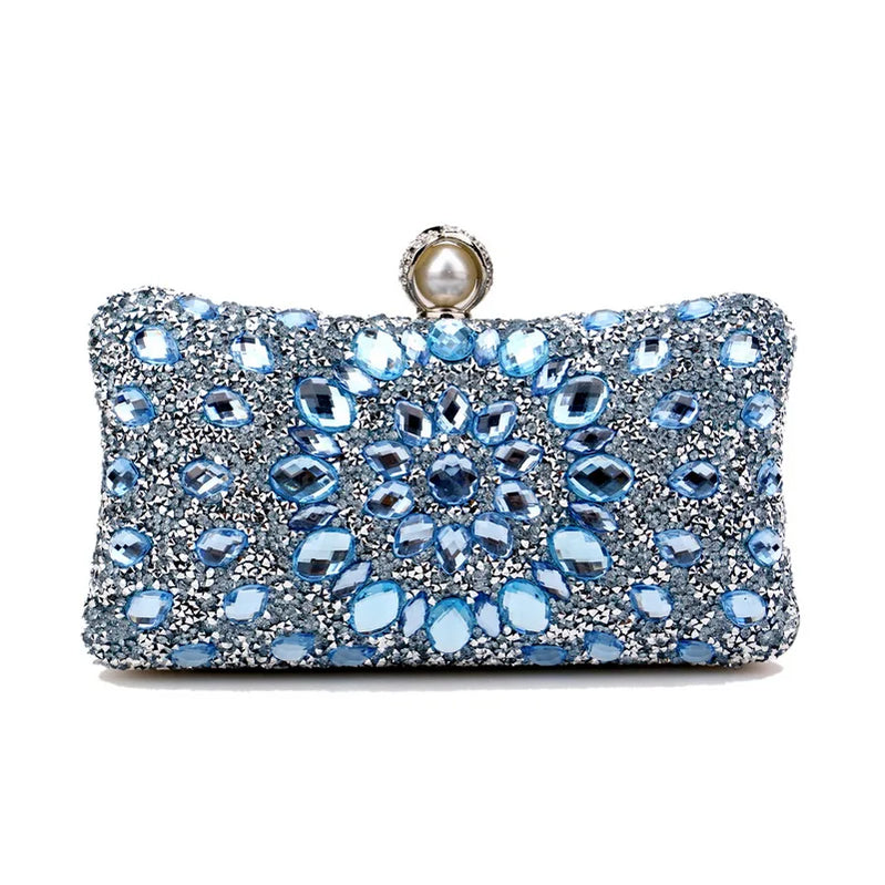 Handle Rhinestones Evening clutch Bag Crystal Dinner Party Wedding Purses and handbag luxury Designer shopper hobo shoulder bag YM3218light blue