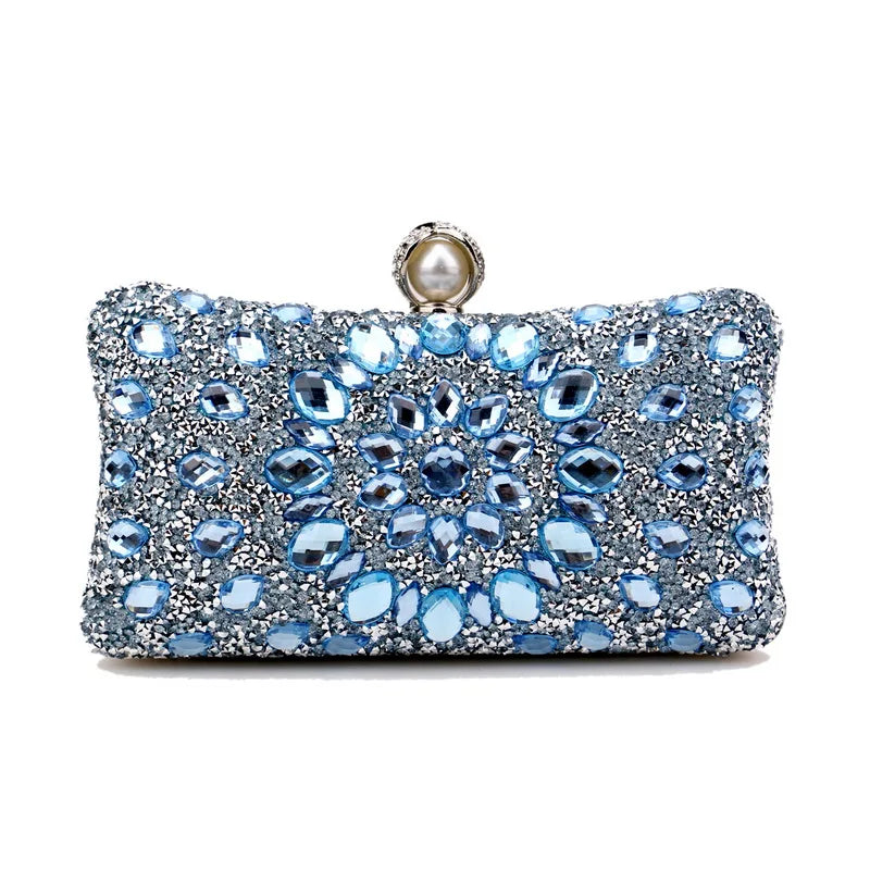 Handle Rhinestones Evening clutch Bag Crystal Dinner Party Wedding Purses and handbag luxury Designer shopper hobo shoulder bag YM3218light blue