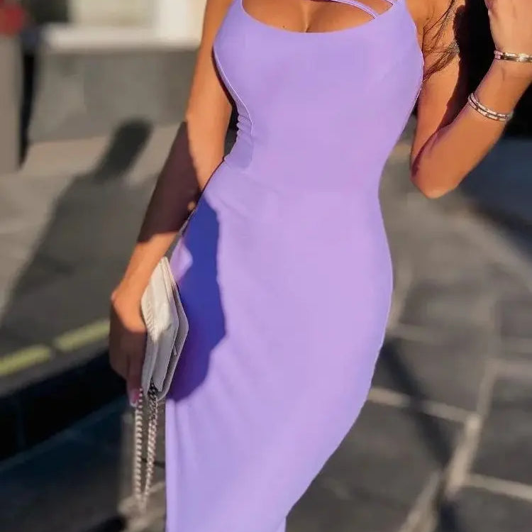 Purple Bandage Dress Women Midi Party Dress Bodycon Elegant Split Sexy Evening Birthday Club Outfits Summer 2024