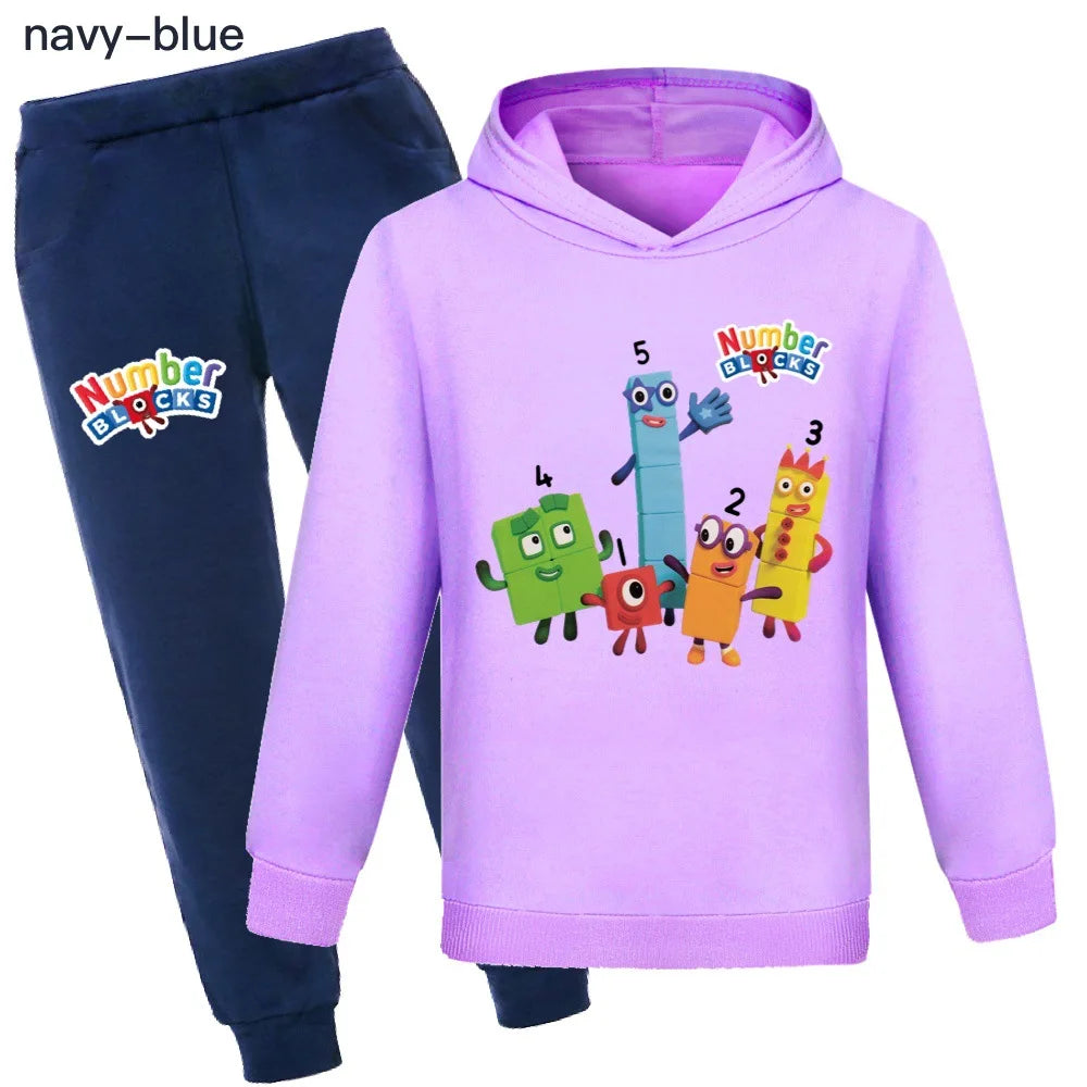 Number Blocks Clothes Kids Pullover Hoodies Navy Pants 2pcs Sets Boys Cartoon Sportsuit Toddler Girls Outfits Children's Clothing