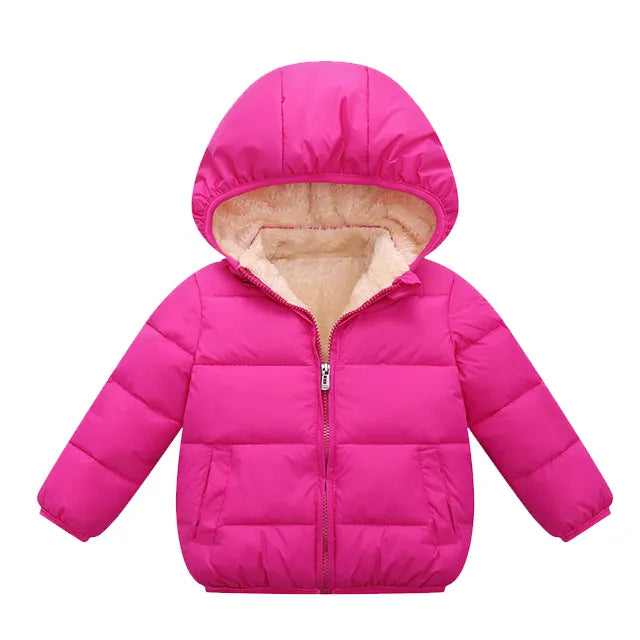 Baby Children Coats Winter Thick Jackets For Boys Warm Plush Thicken Outerwear For Girls Fur Hooded Jacket Kids Clothes Snowsuit mei red