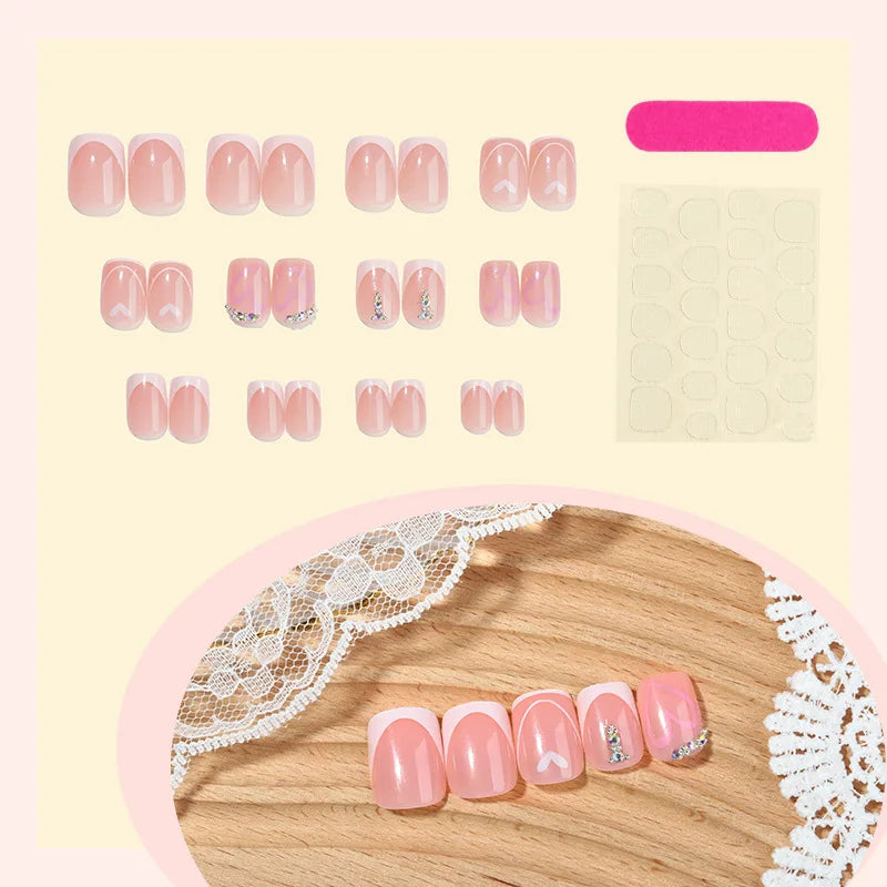 Red Almond Fake Nails 24Pcs Valentine's Day Press On Nails Love Heart/Bowknot/Star Printed Wearable False Nails for Women