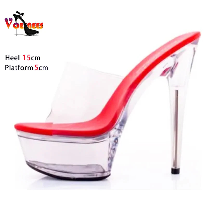 Shoe for Party Club Stripper Heels Women Shoes Platform High Heels Sandals Clear Sexy Pole Dance 15cm High Plus Size Slippers