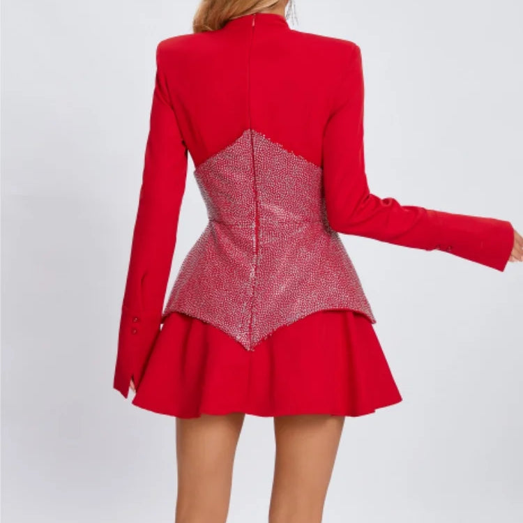 Arrival Black Red Women Long Sleeve Shinning Rhinestones A-Line Mini Dress Christmas Nightclub Party Celebrate Dress