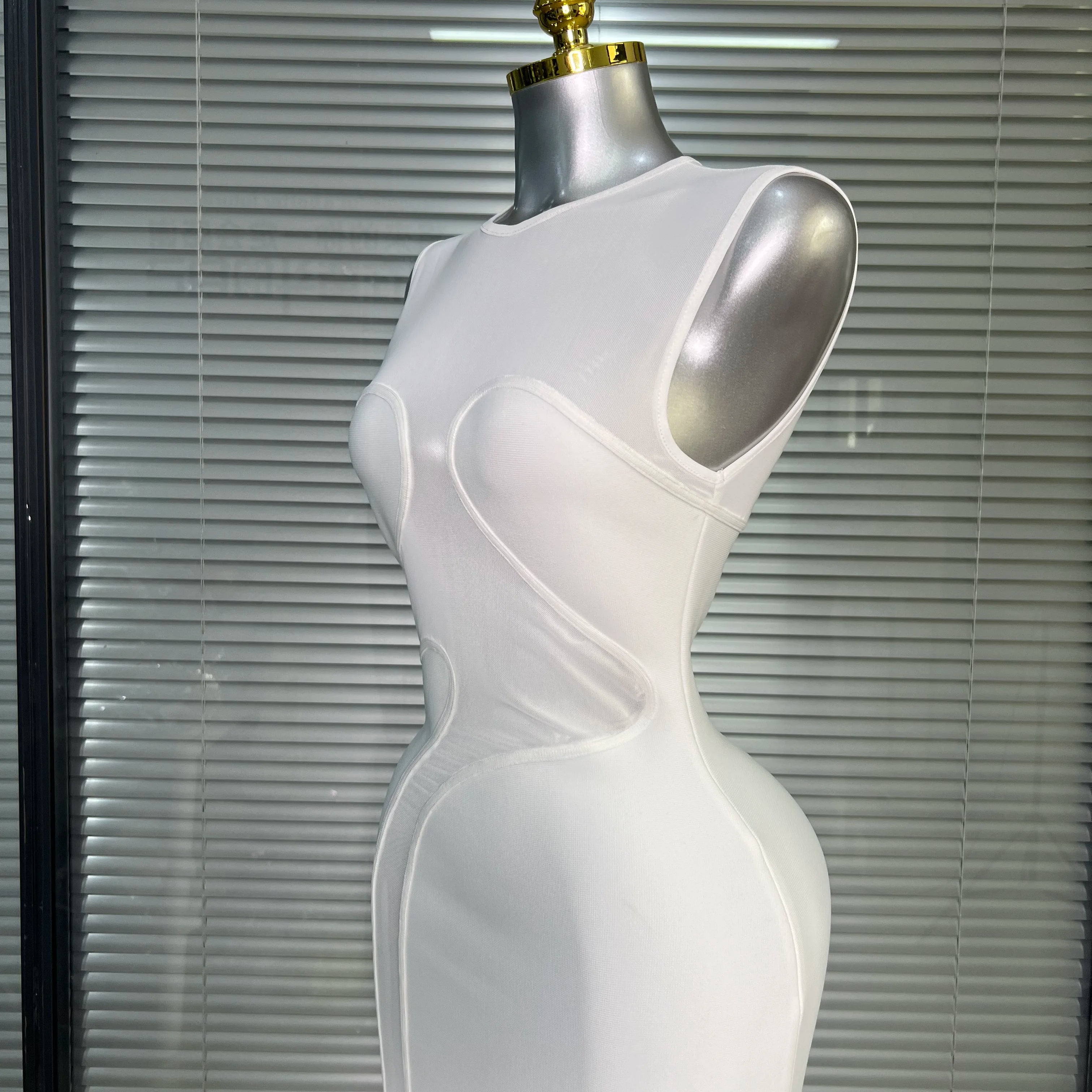 Summer New 2025 Women Black White Long Bodycon Bandage Dress Knitted Mesh Tank Evening Party Dress Vestido