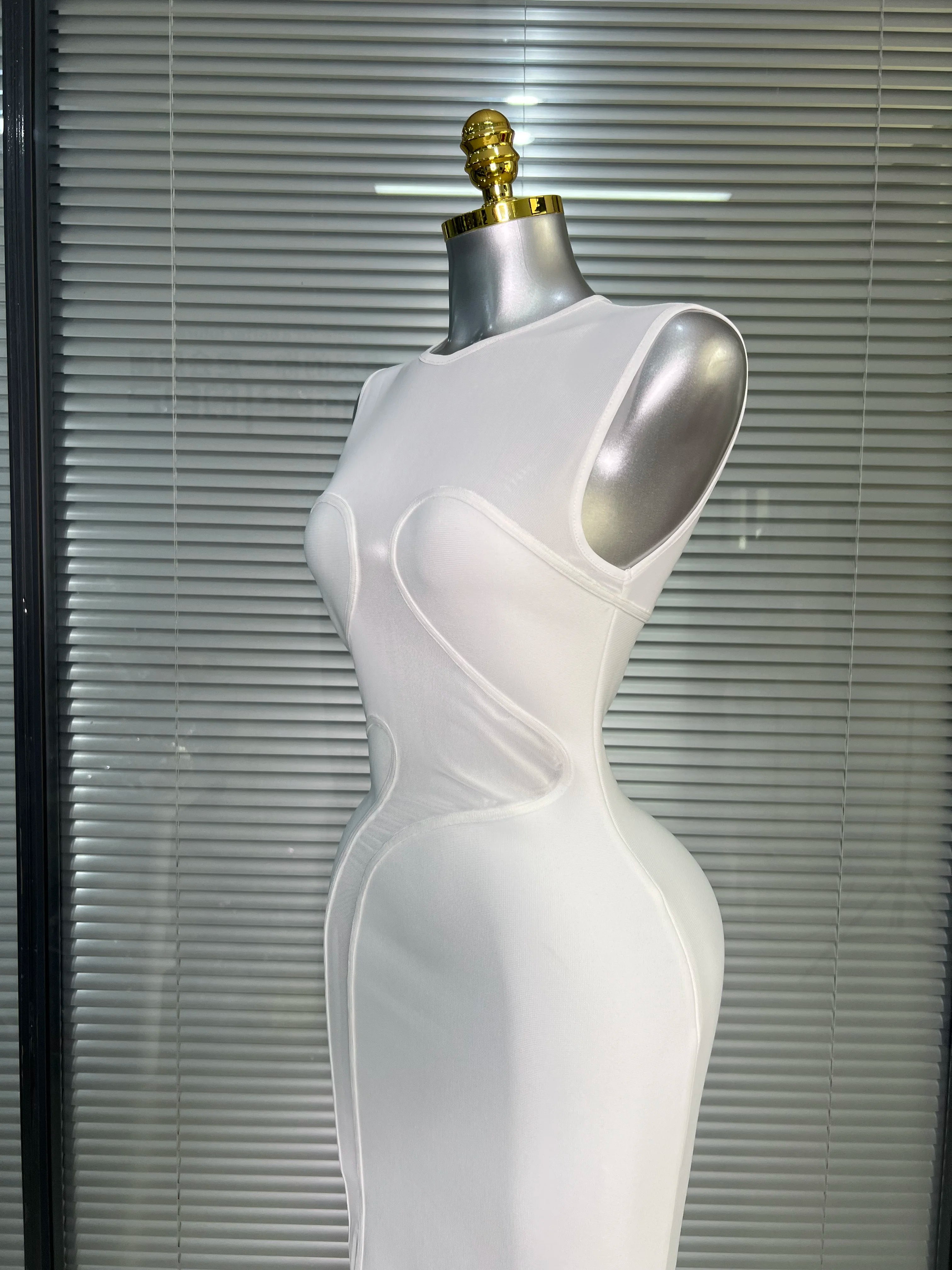 Summer New 2025 Women Black White Long Bodycon Bandage Dress Knitted Mesh Tank Evening Party Dress Vestido