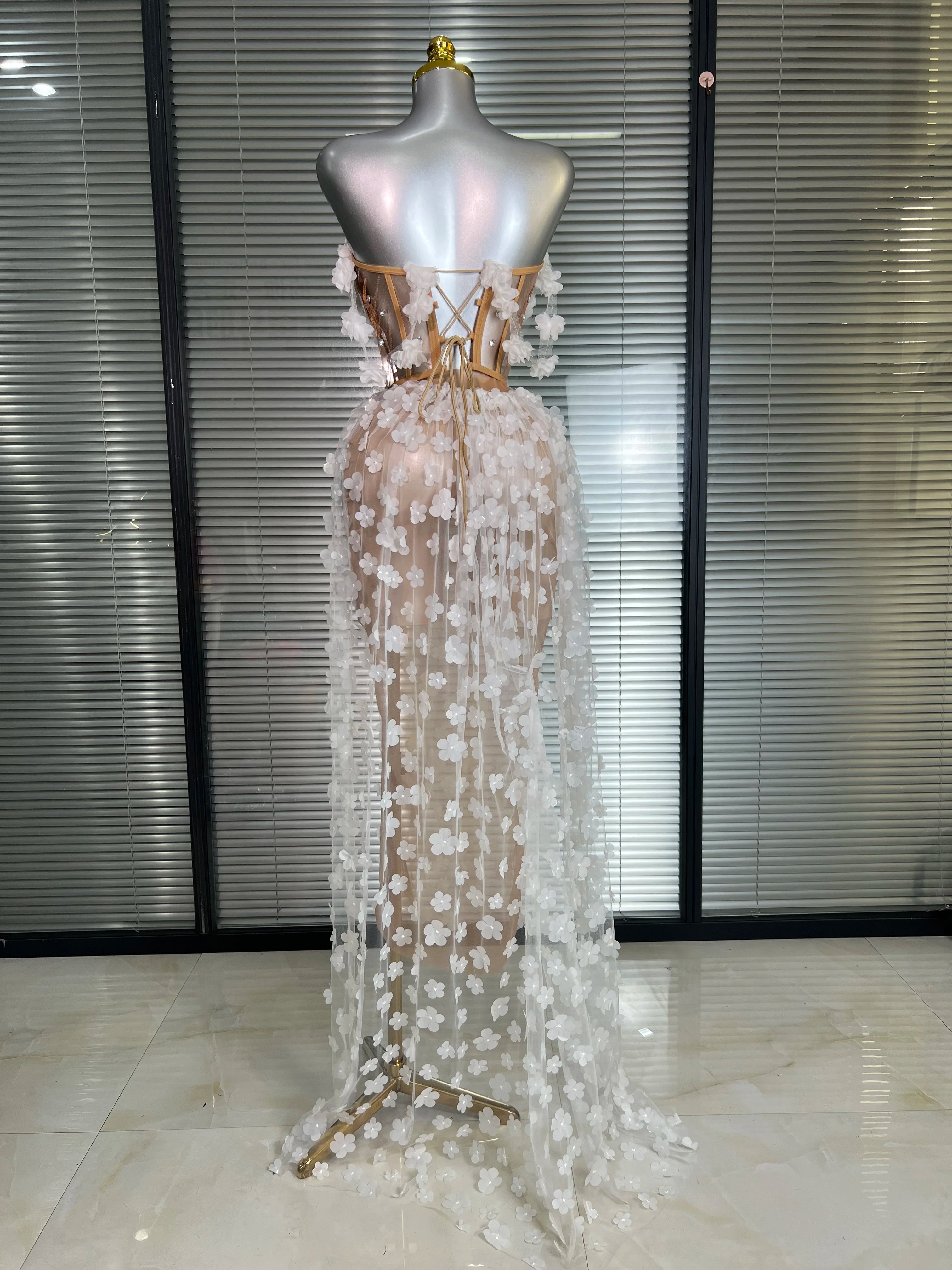 NEW Women Sexy Mesh Crystal Diamonds Maxi Dress See Through Party Singer Wedding Maxi Dress Stage Performance Costume