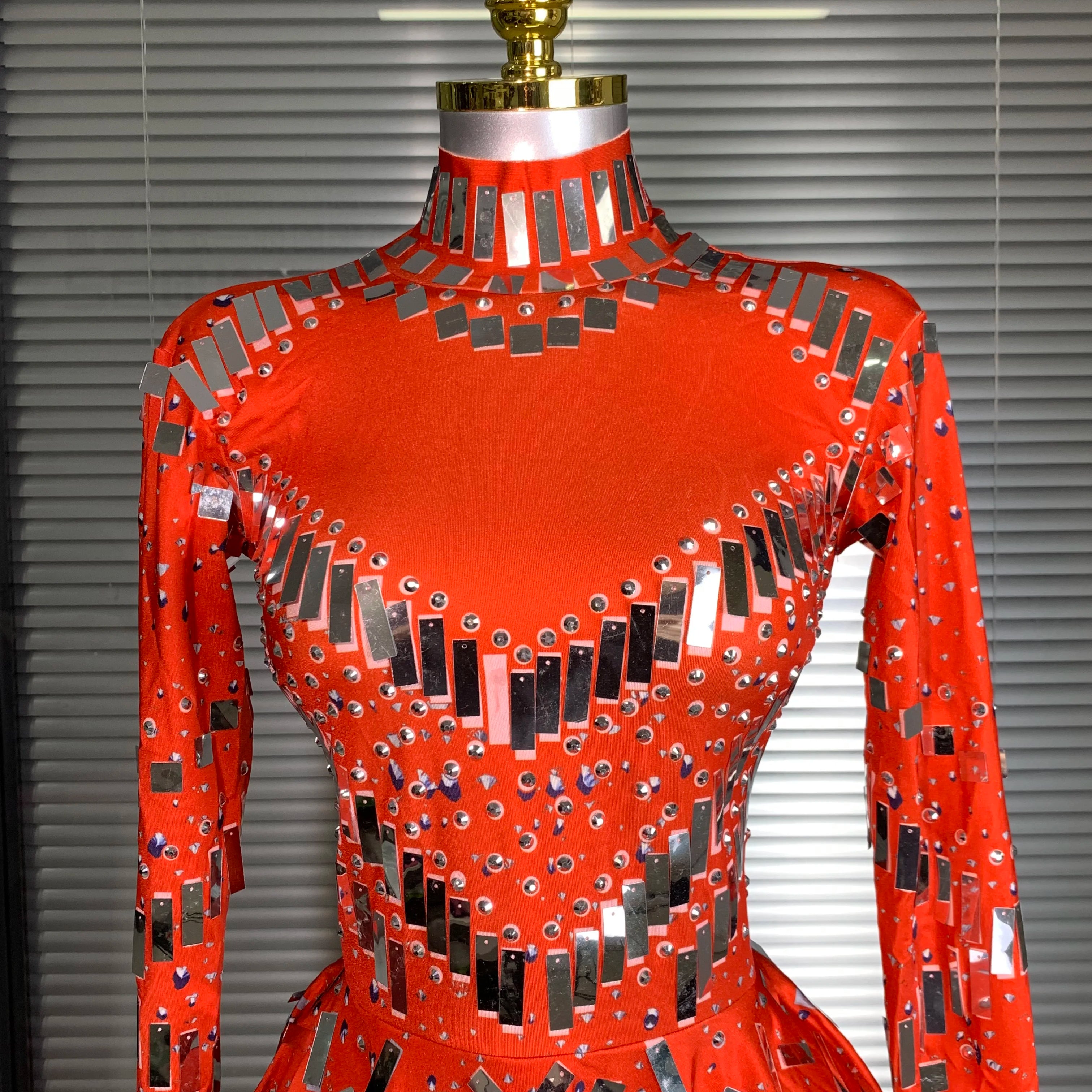 New Celebrity Women Sexy Stretched Mini Night Club Sparkly Sequins Performance Costume Stage Dancer Party Dress