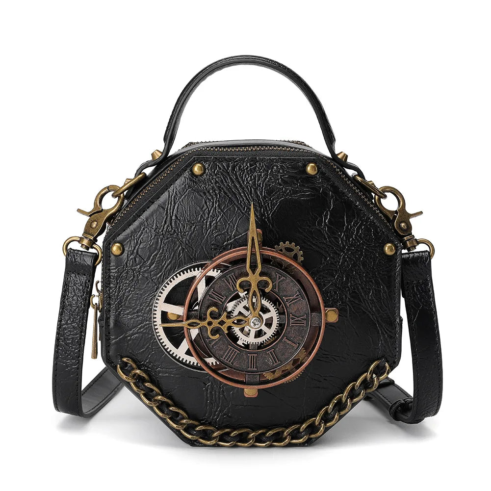 Norbinus Steampunk Single Shoulder Bags Vintage Women Handbags Gothic Messenger Crossbody Bag Ladies Rivet Top-Handle Bags Pack 166Black