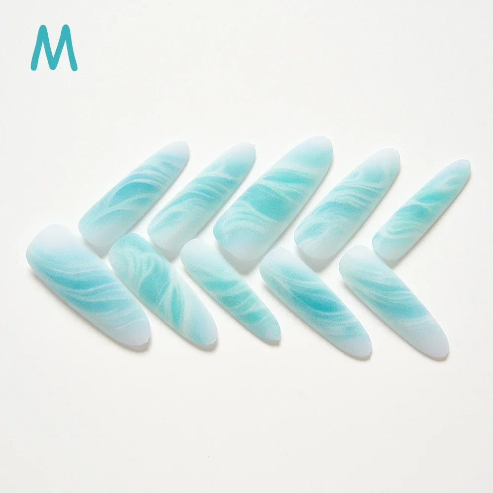 10Pcs/set Lucky Nine-tailed Fox Printed Chinese Style False Nails Long Press-on Acrylic Fakes Nails Adhesive Unique Design