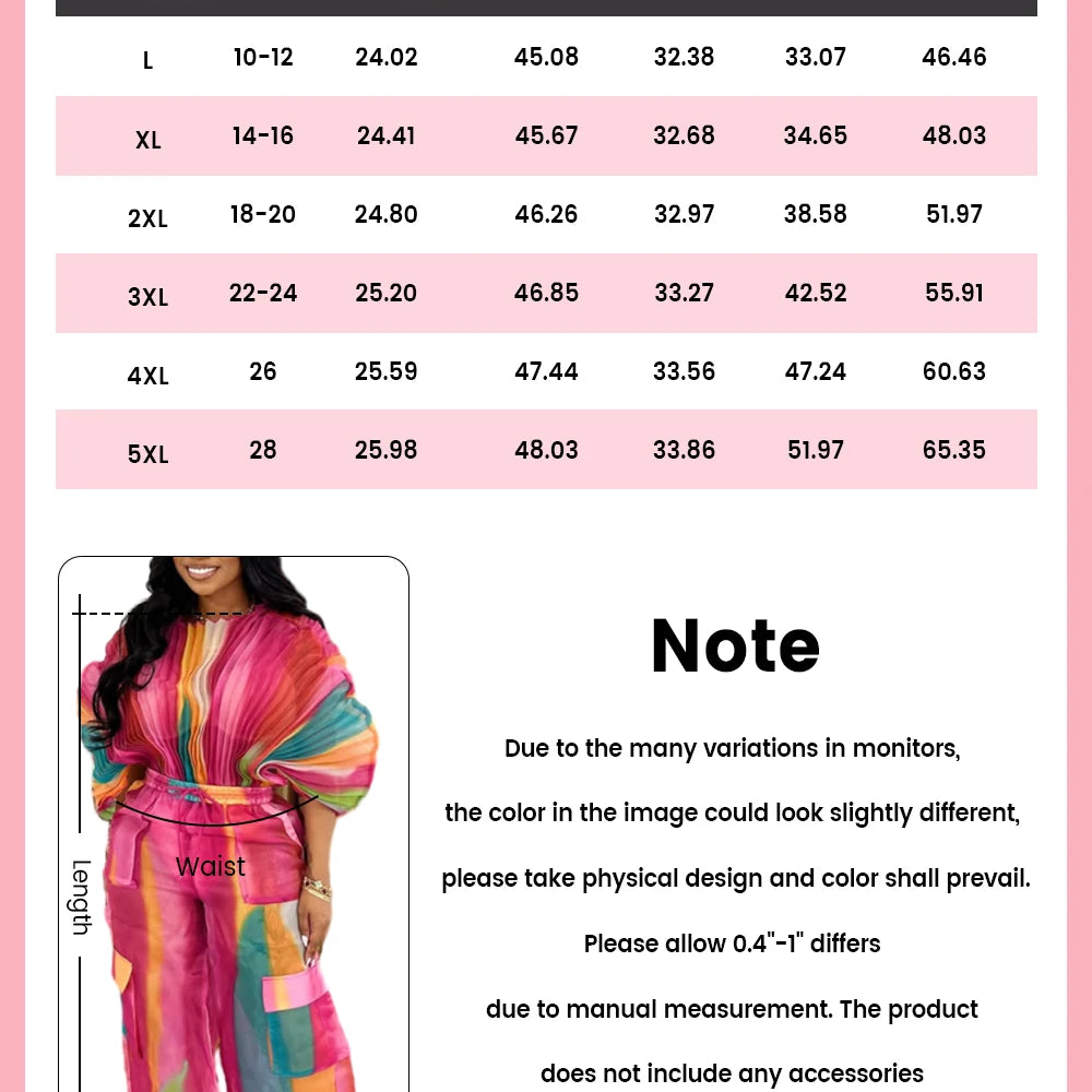 Plus Size Daily Hot Pink Gradient Round Neck Batwing Sleeve Half Sleeve Cargo Pleated Two Piece Pant Sets
