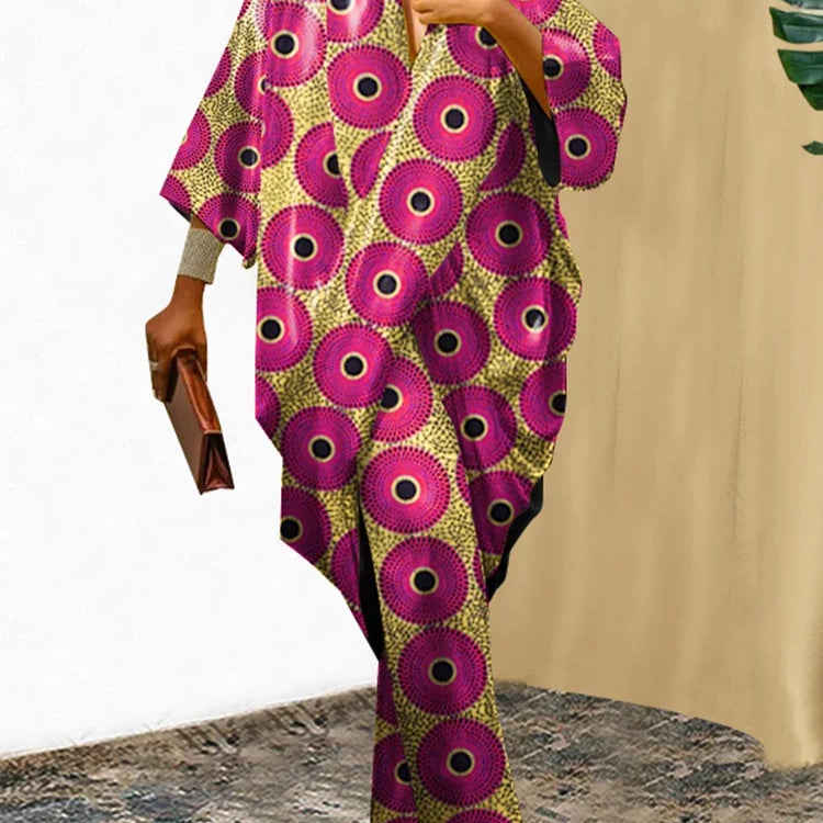 Plus Size 5XL VONDA Women Pants Sets Vintage 3/4 Sleeve Elastic Waist Tops+Trousers Casual Pleated Wide Leg Pants Elegant Suits