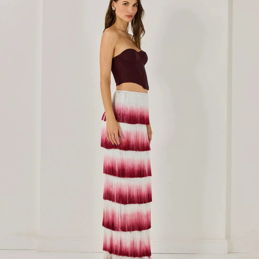 Arrival Women Sexy Strapless Gradient Tasseles Strapless 2 Pieces Bodycon Bandage Long Dress Celebrate Birthday Party Outfit