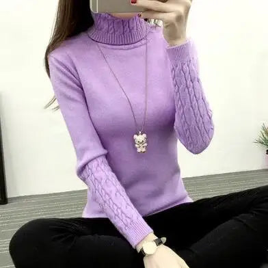 Women Turtleneck Winter Sweater Women Long Sleeve Knitted Women Sweaters And Pullovers Female Jumper Tricot Tops Lavender