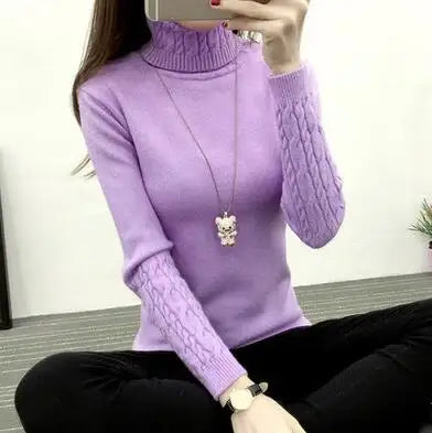 Women Turtleneck Winter Sweater Women Long Sleeve Knitted Women Sweaters And Pullovers Female Jumper Tricot Tops Lavender