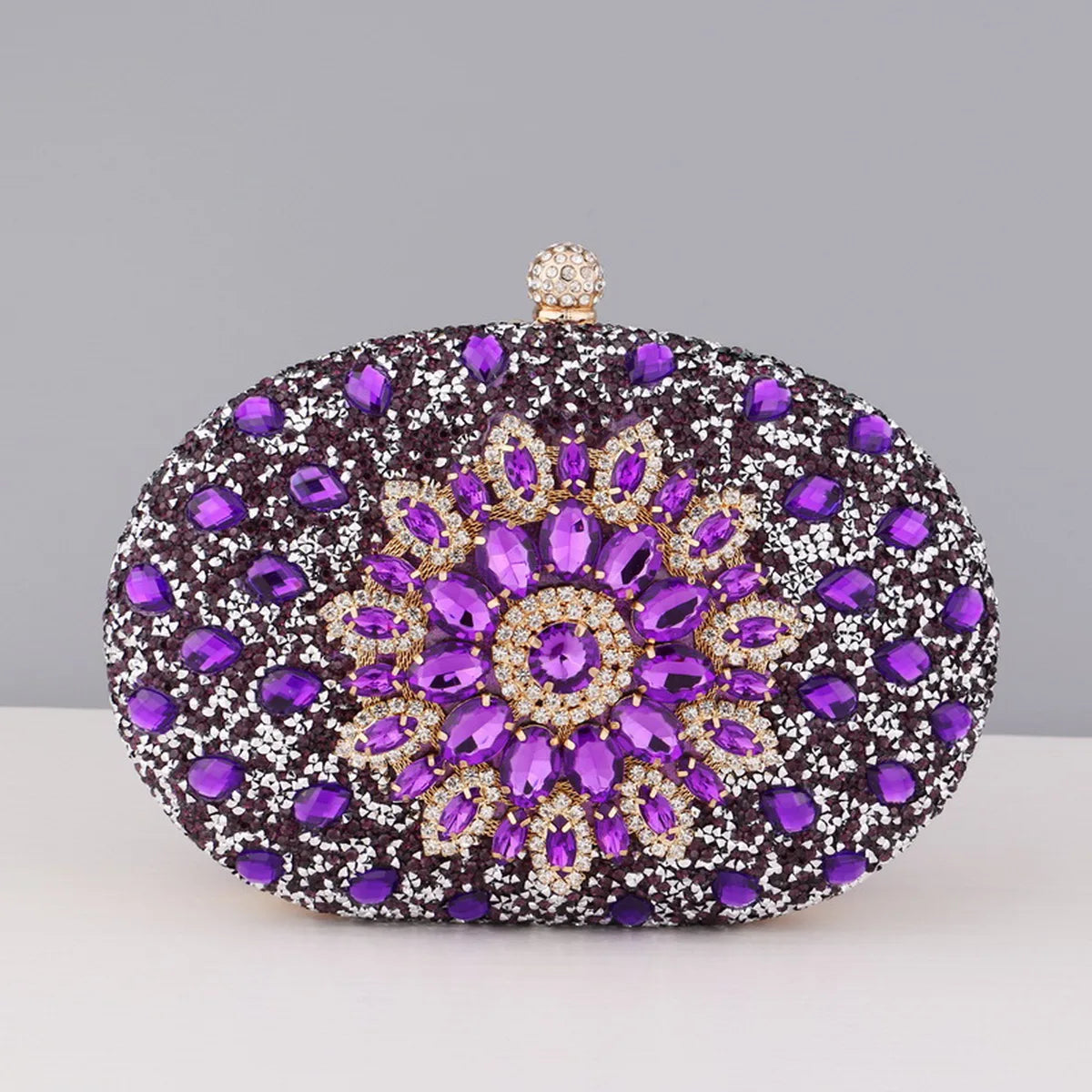 Diamonds Purple Color Women Evening Bags Flower Rhinestones Egg Design Fashion Female Clutch Handbags - Basso & Brooke