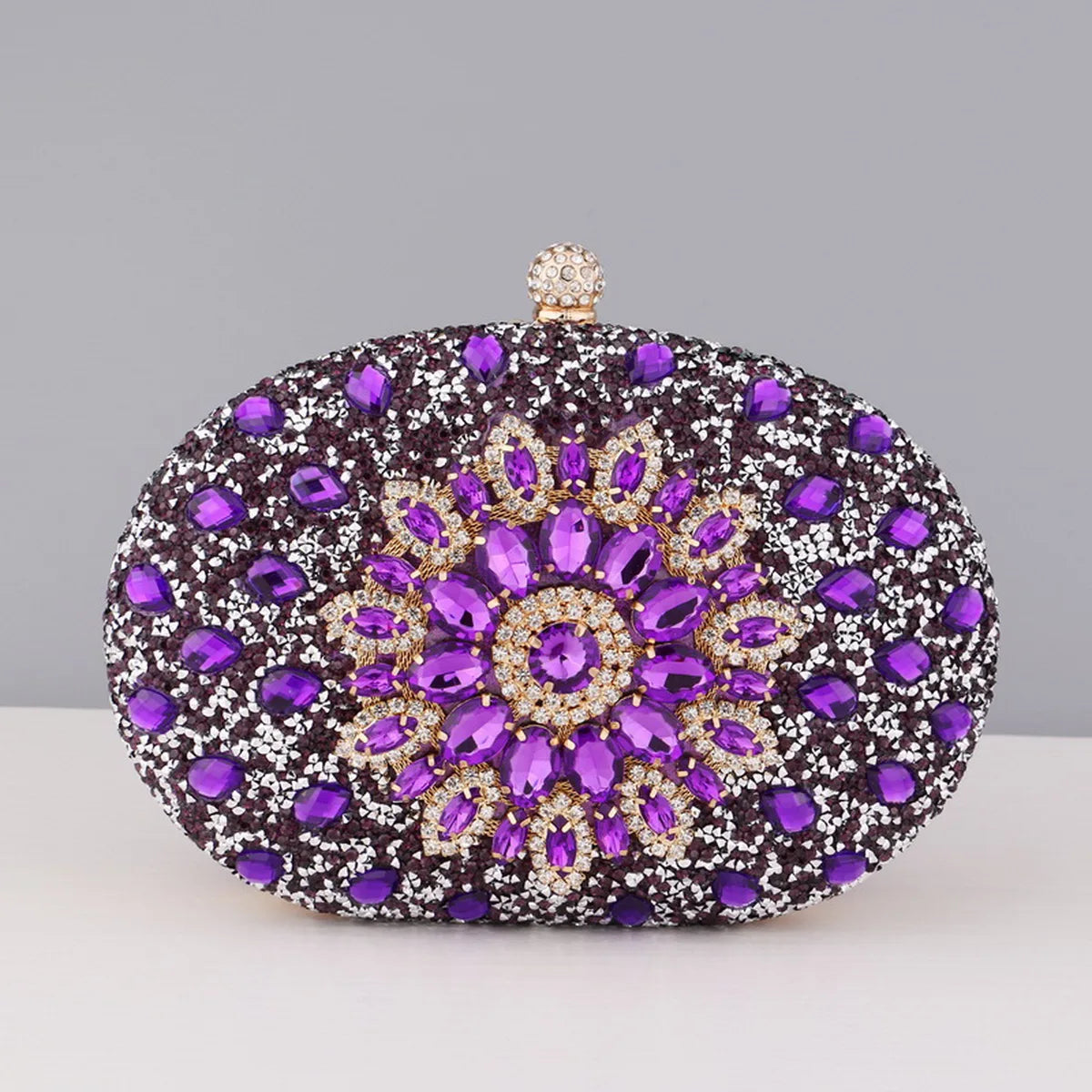 Diamonds Purple Color Women Evening Bags Flower Rhinestones Egg Design Fashion Female Clutch Handbags YM3108purple
