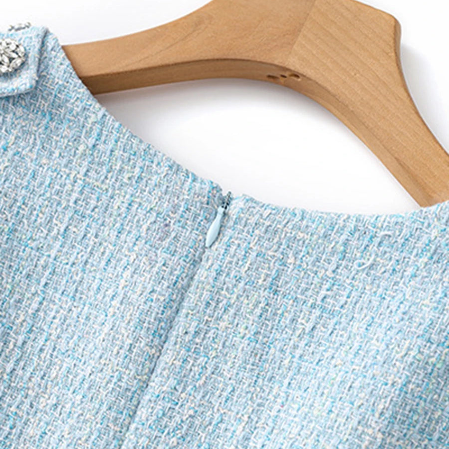 TWOTWINSTYLE Solid Slimming Spliced Button Dresses for Women Round Neck Sleevless Temperament Mini Dress Female Fashion Clothing