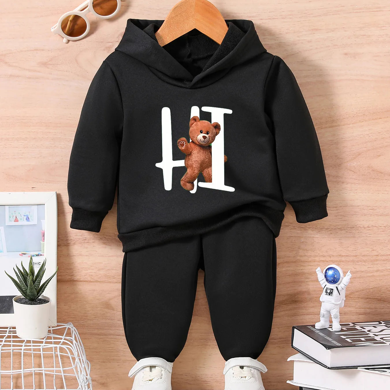 Christmas Infant Baby Boys Newborn Autumn Fashion Print happy bear Top Sleeve+For Pants Toddler Clothing Outfit 0-36M black