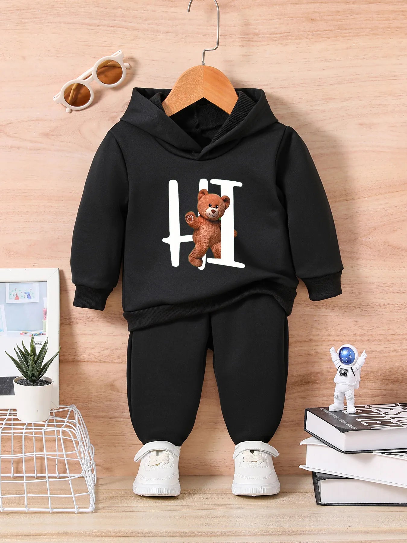 Christmas Infant Baby Boys Newborn Autumn Fashion Print happy bear Top Sleeve+For Pants Toddler Clothing Outfit 0-36M black