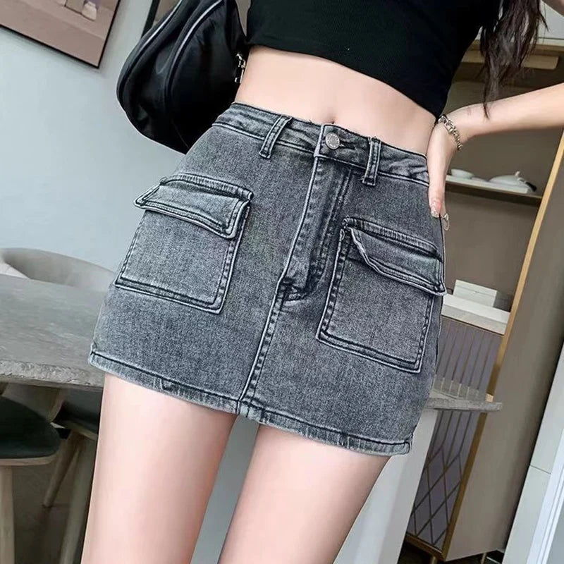 Tight High Waist Denim Skirt Women 2024 Summer Wrap Hip Mini Skirts Woman Sexy Side Split Slim Short Jean Skirt Ladies Black gray