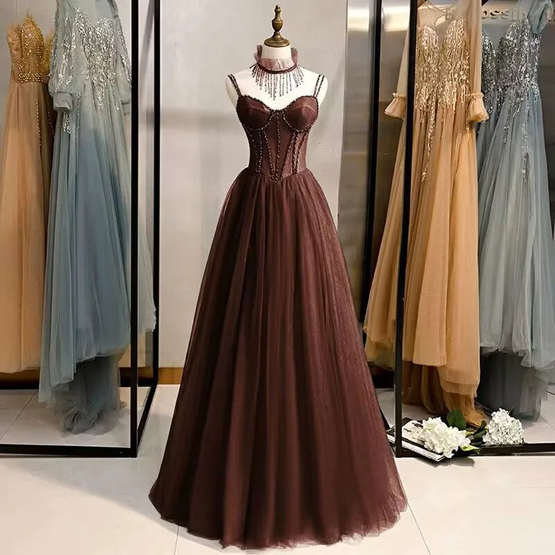 Prom Party Dresses Sexy See-Through Bodice Floor Length Evening Dress Formal Occasion Gown